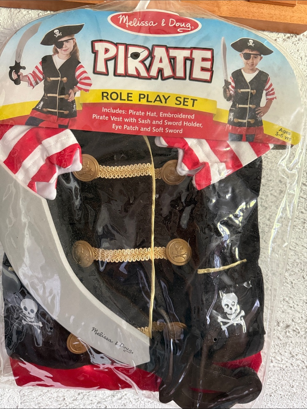 Melissa & Doug Pirate Costume Set - Black, Red, White, Gold